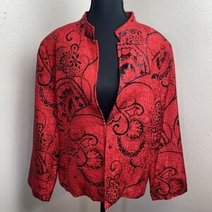Toni Morgan Blazer Women's XL Red &‎ Black Floral Long Sleeve Lined Business